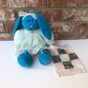 Embrace Holdings Bunny Rabbit Plush Vintage 12" Blue Nightgown Slippers Blanket